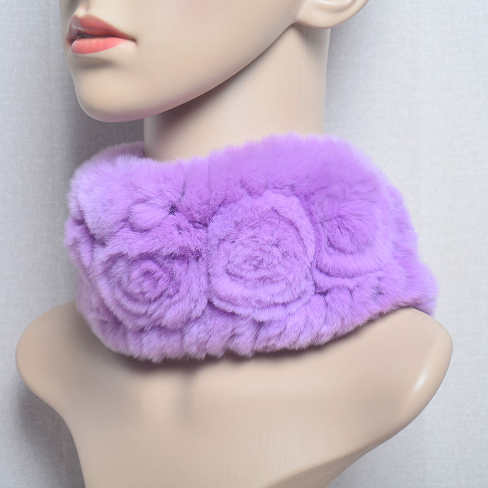 Femmes élasticité fleur réel Rex lapin fourrure écharpe naturel chaud Rex lapin fourrure bandeau dame hiver réel Rex fourrure de lapin foulards