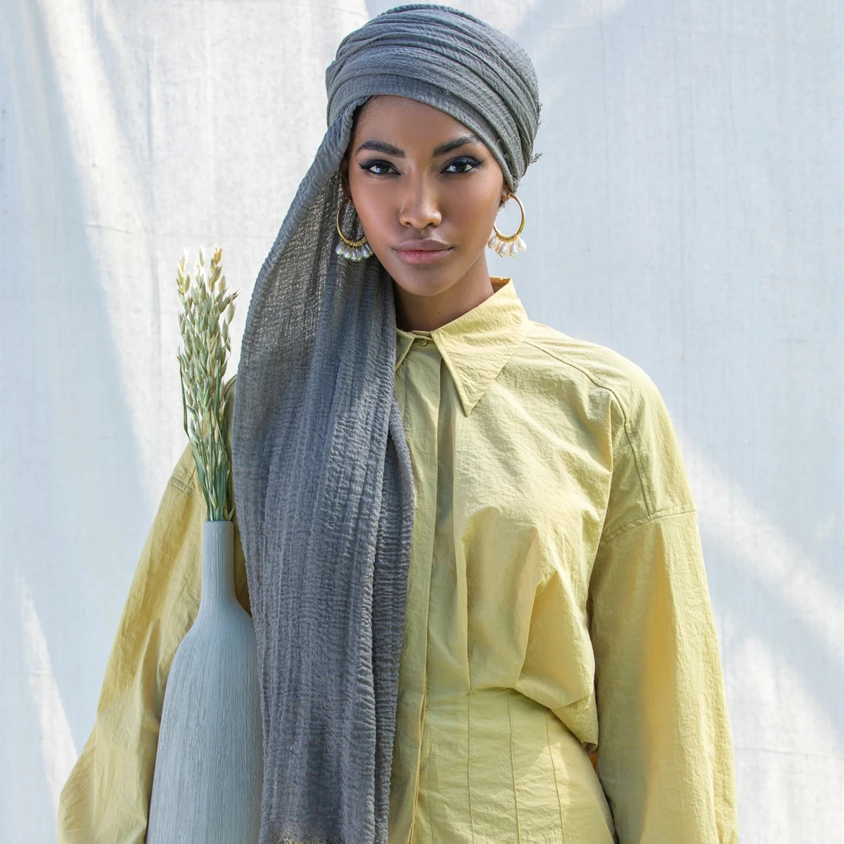 Bandeau de sauna froissé en coton pour femmes, écharpes de voile, enveloppes de tête de document solide, longues écharpes, turban, écharpe de sauna, mode musulmane, Ramadan