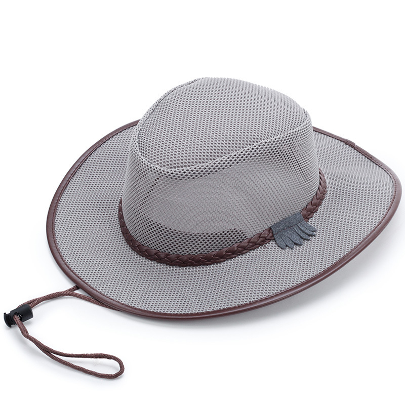 Chapeau de cowboy à large bord pour hommes – Chapeau de soleil d'été en maille respirante pour la plage et l'extérieur