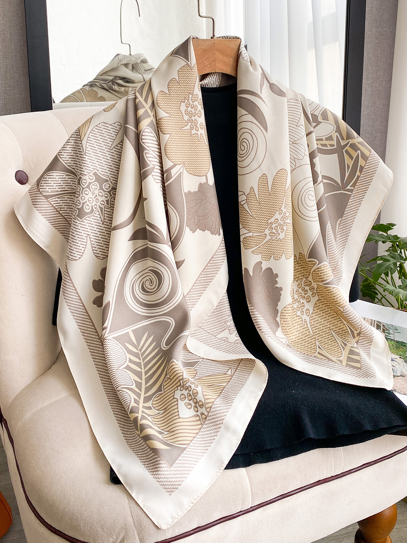 Foulard carré de luxe de marque, châle imprimé en twill de soie 90 cm, hijab pour femme, bandeau, bandana