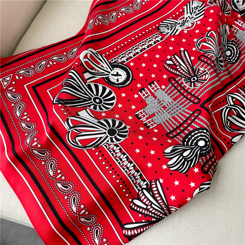 Foulard de luxe en soie sergée 90 cm pour femme, châle en satin, écharpe élégante à motif floral, bandana, bandeaux pour la tête, foulards féminins