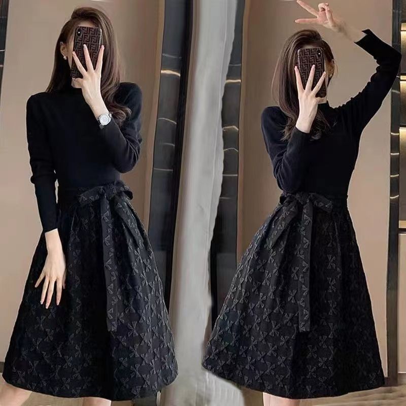 Robes noires à manches longues pour femmes avec nœud d'anniversaire, vêtements vintage pour femmes, vêtements chauds, mode coréenne, luxe de haute qualité