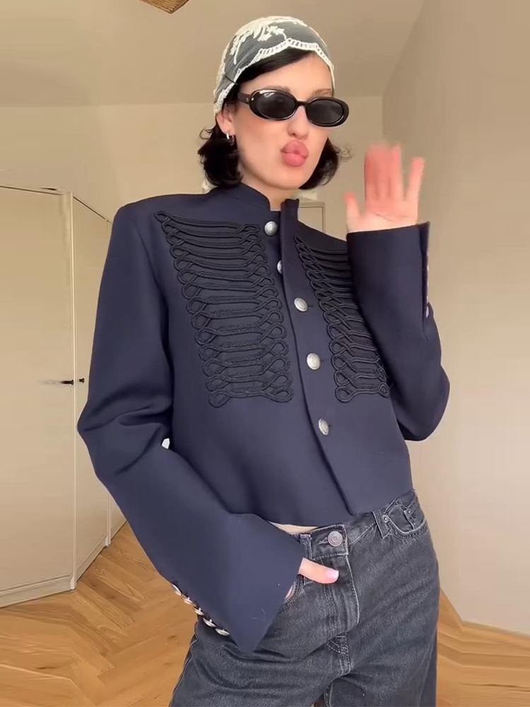 Manteau chic pour femme, mode, simple boutonnage, manches longues, vestes pour femmes, printemps 2026, mode de rue, style chinois, vêtements courts pour femmes