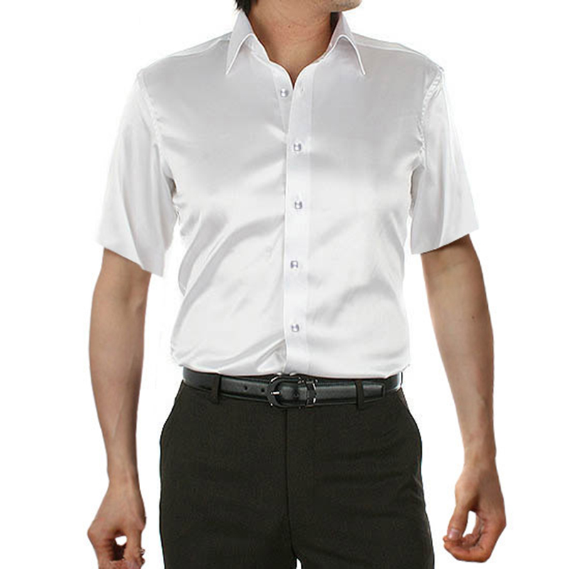 InjSatin-Chemise pour Homme Brillante, Lisse, Confortable, Manches Courtes, Chemise Décontractée, Slim Fit, Spectacle sur Scène, brev
