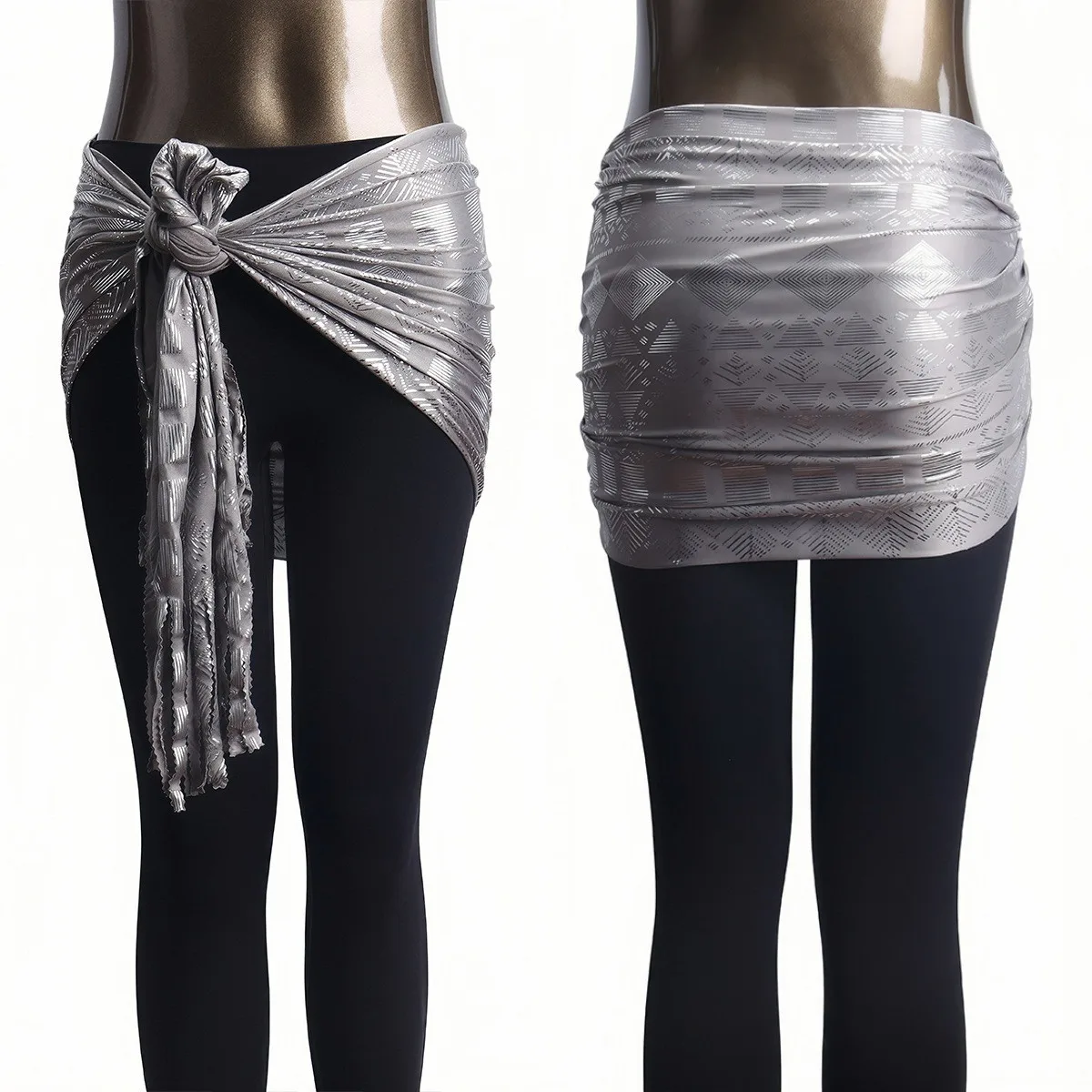 Écharpe triangulaire imprimée rétro et tendance pour femme, accessoires élégants pour costumes de danse avec feuille d'or, écharpe de hanches pour vacances à la plage
