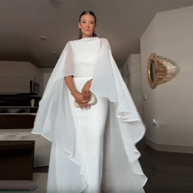 Robe longue élégante pour femme, col rond, sans manches, blanche, coupe ajustée, style châle, Nouveauté 2026, été, classique, pour soirée, bal de promo, jupe longue