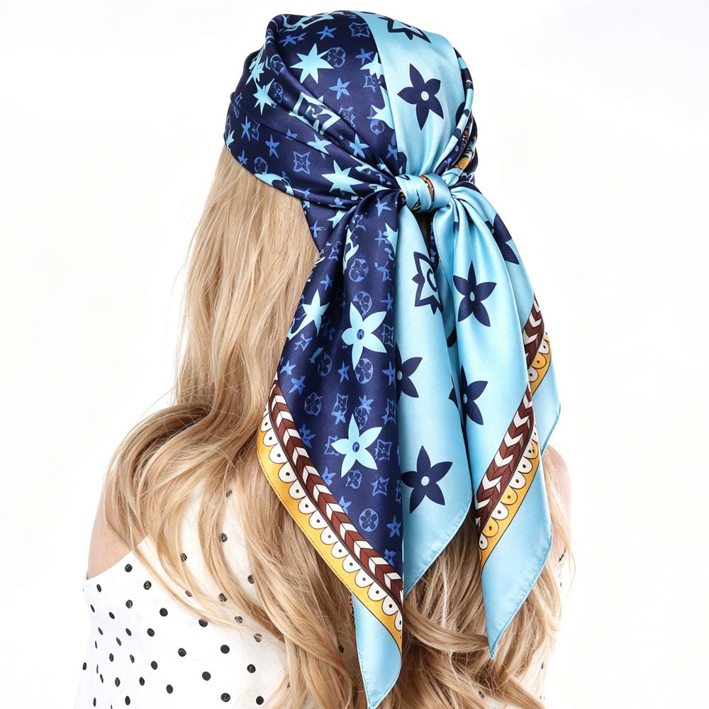 Nouvelle Écharpe Carrée Imprimée de Luxe pour Femme 90x90cm, Foulard en Soie, Châle, Bandeau, Design pour le Cou, Hijab, Bandana, Neckerchief