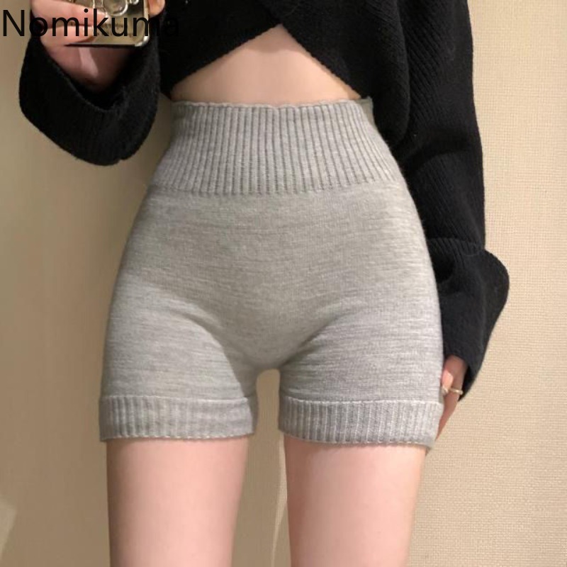 Short chaud tricoté pour femmes, mode coréenne, taille haute décontractée, couleur unie, pantalon Y2k