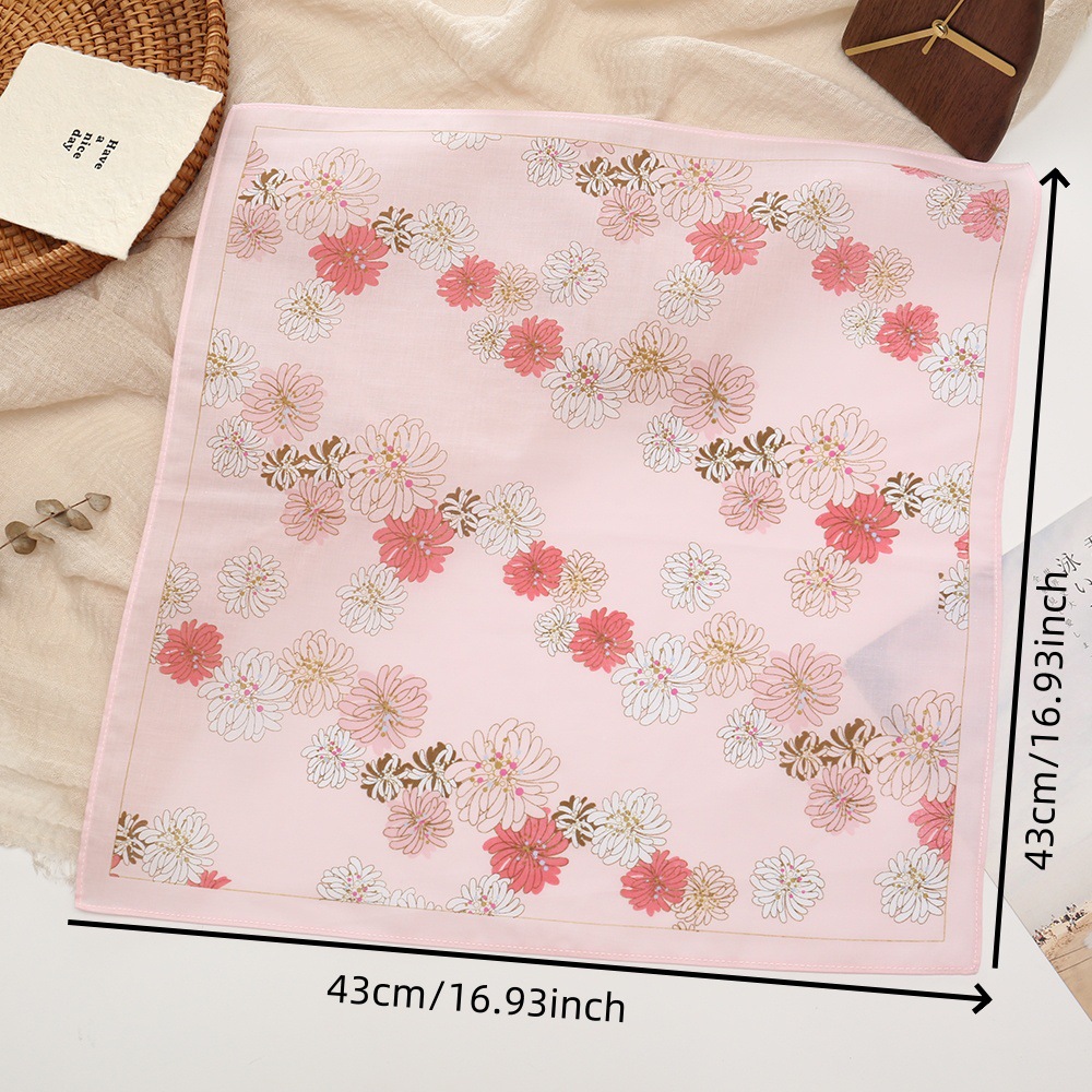 Mouchoir carré en coton floral de style japonais de 43 cm, fin, respirant, imprimé dégradé, pour femmes