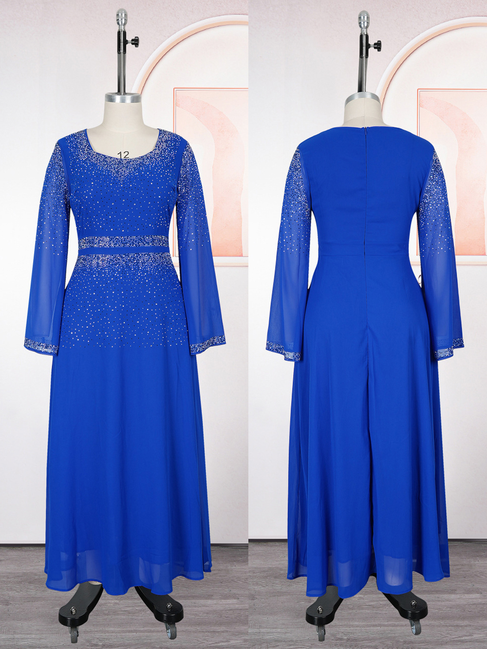 Robe élégante en mousseline de soie pour femme 2026, robe de soirée de luxe à manches longues ornée de diamants, robe de mariée, caftan musulman Abaya pour Ramadan, Dubaï