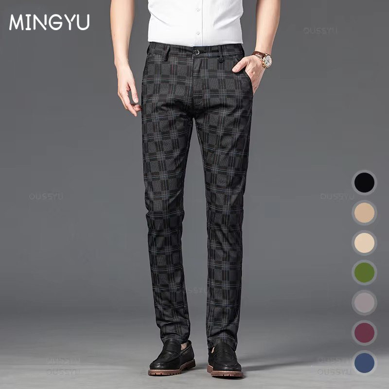 Pantalon à carreaux décontracté pour hommes, coupe couvertes, noir, bleu, rouge, style classique, vêtements de luxe, marque FJMale, affaires, nouveau, 2024