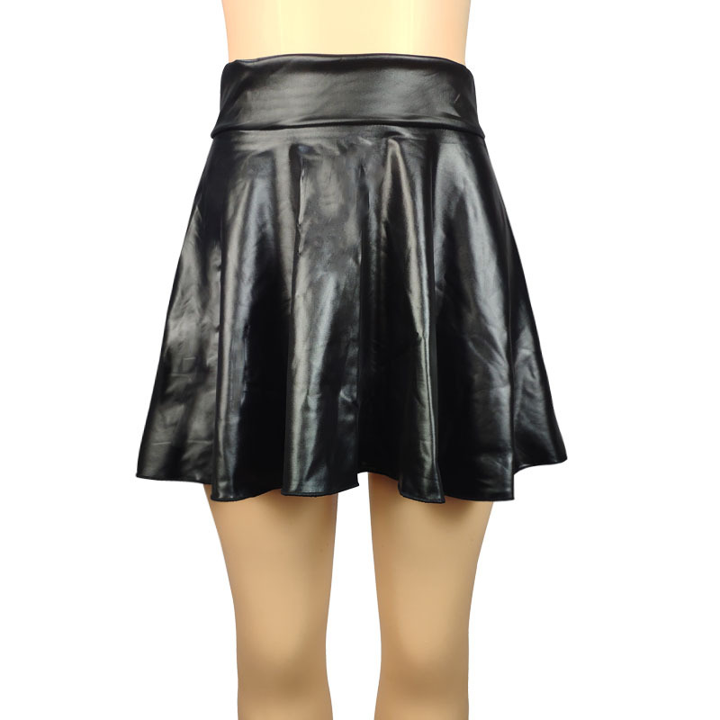 Demi-jupe texturée en Faux cuir taille haute pour femmes, jupe trapèze polyvalente et basique, jupe parapluie, Mini jupe Sexy et Slim