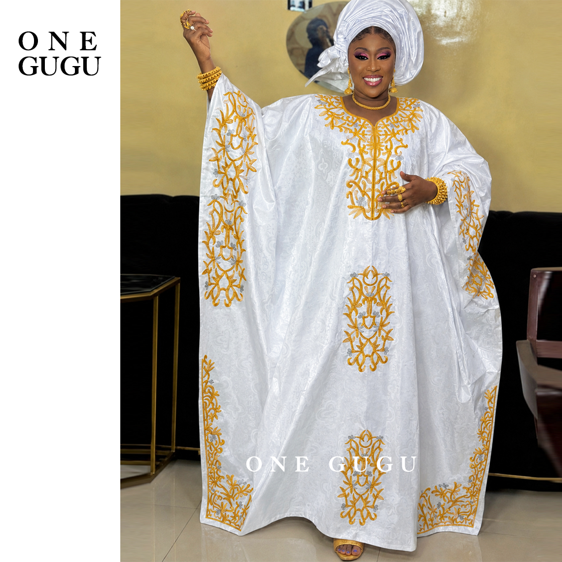 Robe longue Boubou Dashiki en brocart noir, 100% coton Bazin Riche, originale nigériane, avec foulard, pour mariage et fête.
