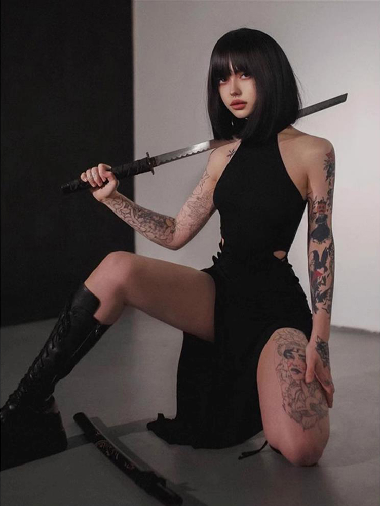 Robe d'été Sexy pour femmes, mode, fente haute, Slim, noire, 2025