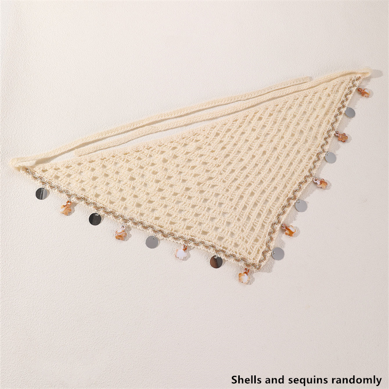 1 foulard bohème à sequins en forme de coquillage – Bandeau triangulaire ajouré pour un look bohème quotidien.