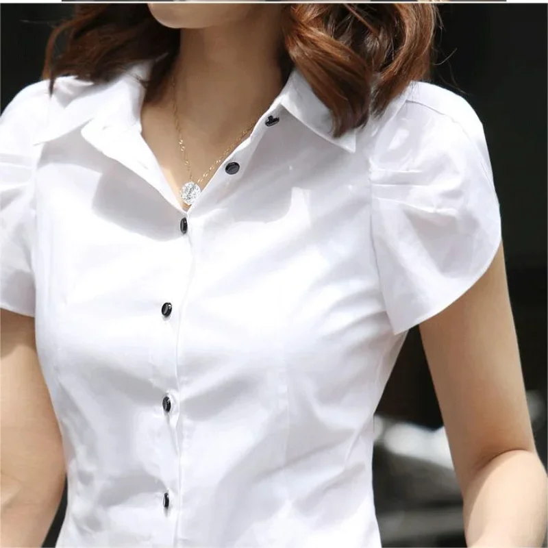 Chemise pour femme, haut d'été pour femme, chemises noires et blanches pour femme, chemisier de bureau pour femme, vêtements de travail pour femme, manches courtes