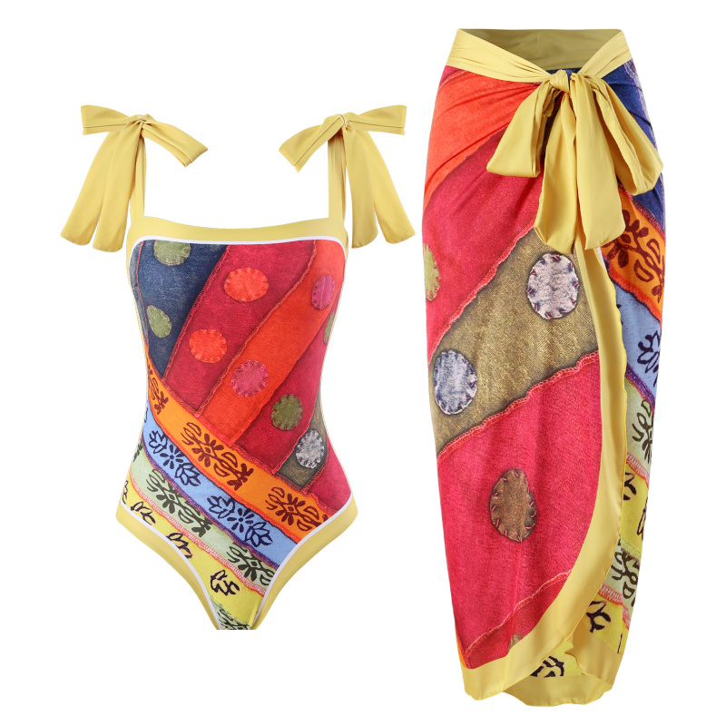 Nouveau Bikini D'été Plage Cover Up Femmes Dames Maillot de bain Impression Deux Pièces Robe Maillots De Bain Maillot de Bain Beachwear Ceinture Longue Jupe