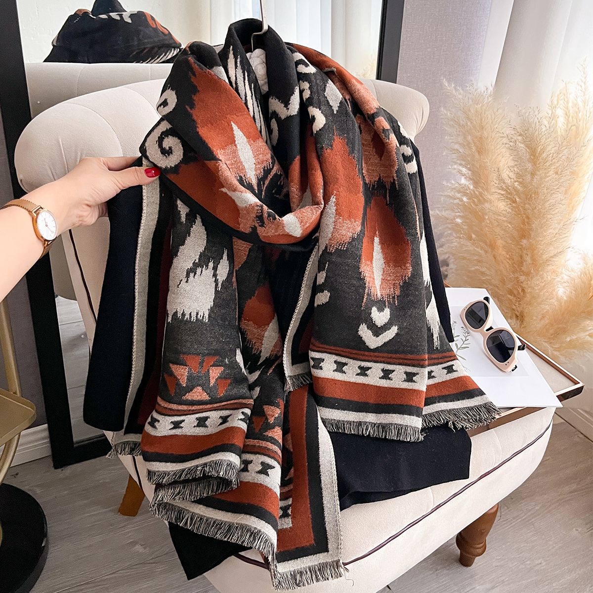 Écharpe Jacquard Pashmina Imitation cachemire pour femme, châle double face épais et chaud, couverture résistante au froid et au vent, nouvelle collection hiver
