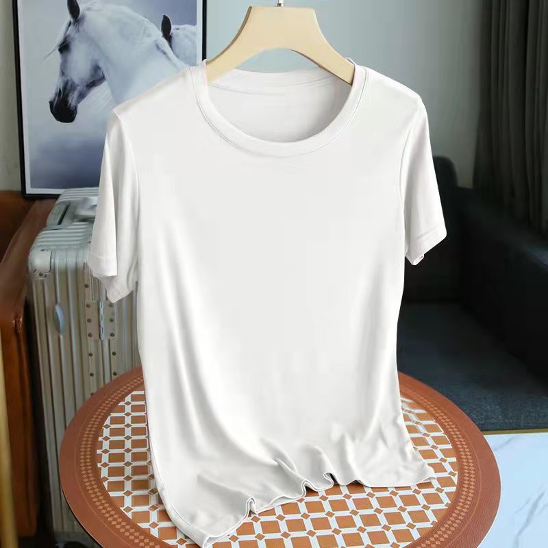 Mode 2025 nouveau coréen femmes Modal col rond manches courtes T-Shirt café couleur unie décontracté été dame vêtements T-Shirt haut basique