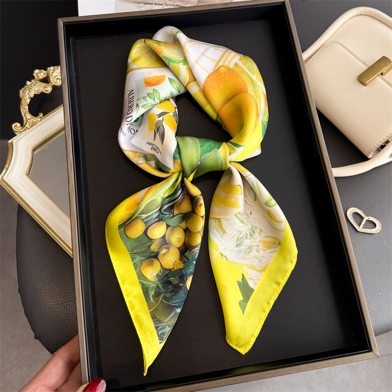 Foulard carré en soie imprimé fruits pour femmes, cravates de cou, Hijab doux, Foulard Bandana, décoration féminine, nouvelle collection 2026