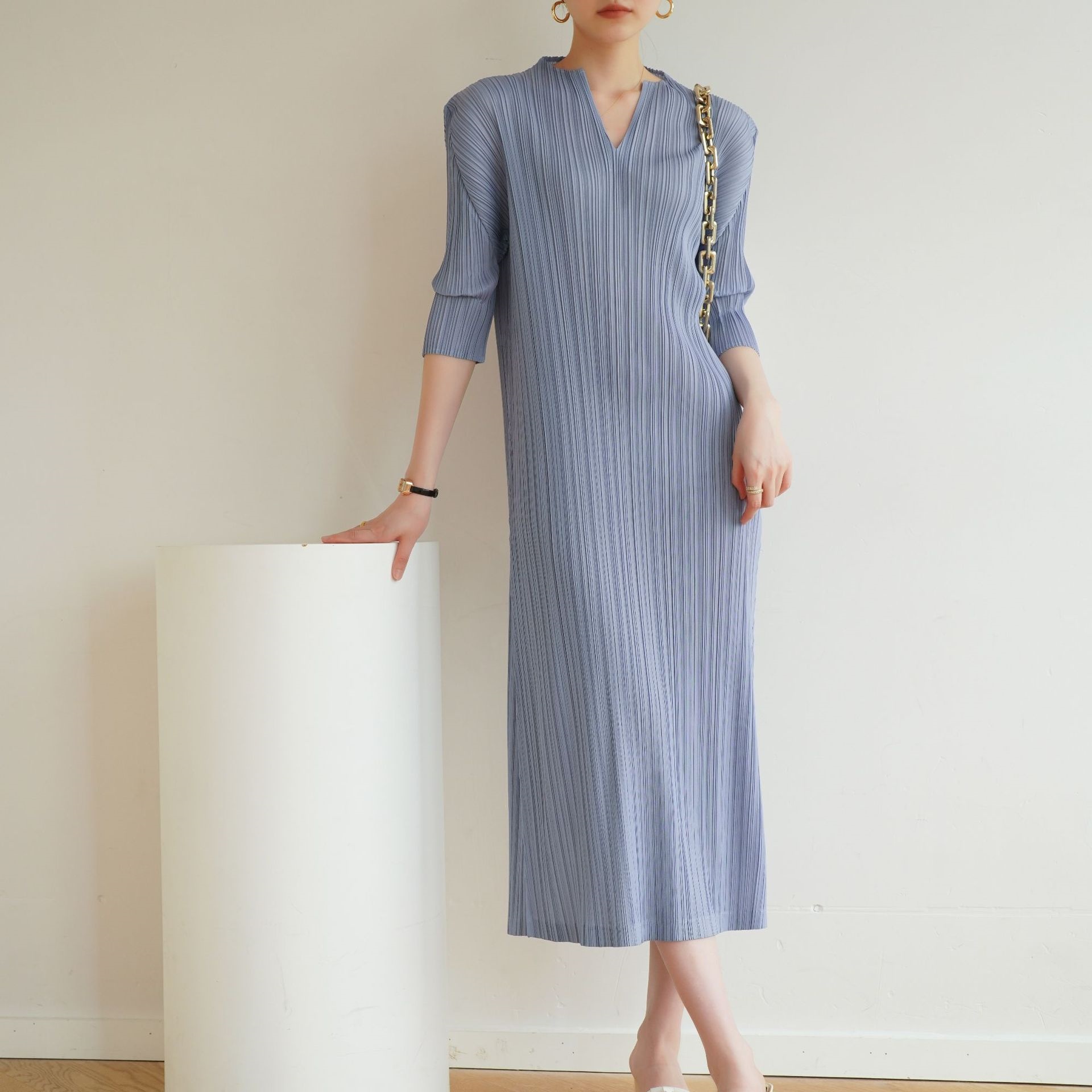 Ata Yake-Robe plissée à manches longues pour femmes, robes noires décontractées, vêtements esthétiques élégants, mode coréenne, créateur, printemps, hiver, 2025