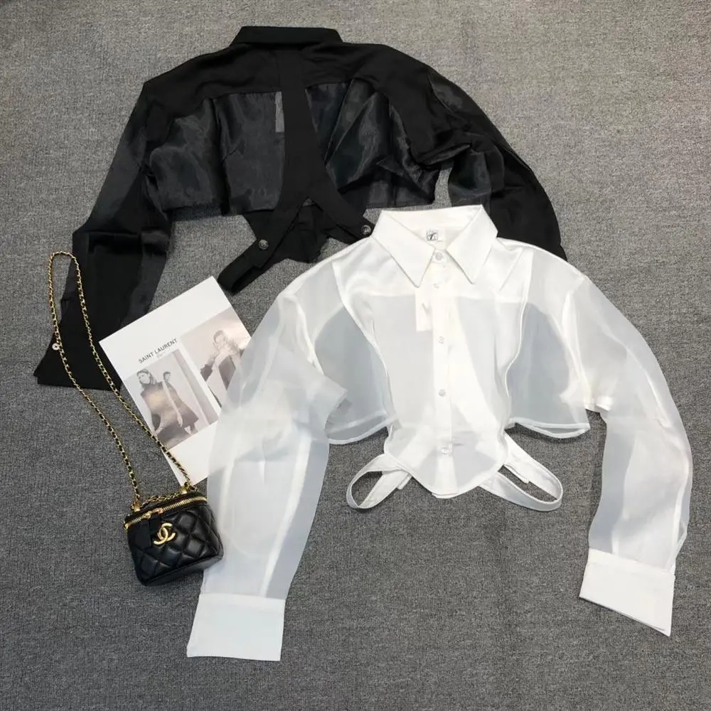 Sheer adt-Chemises d'été chics pour femmes, résistant au soleil, coupe courte, sexy, mode ulzzang, streetwear décontracté, assressenti, esthétique