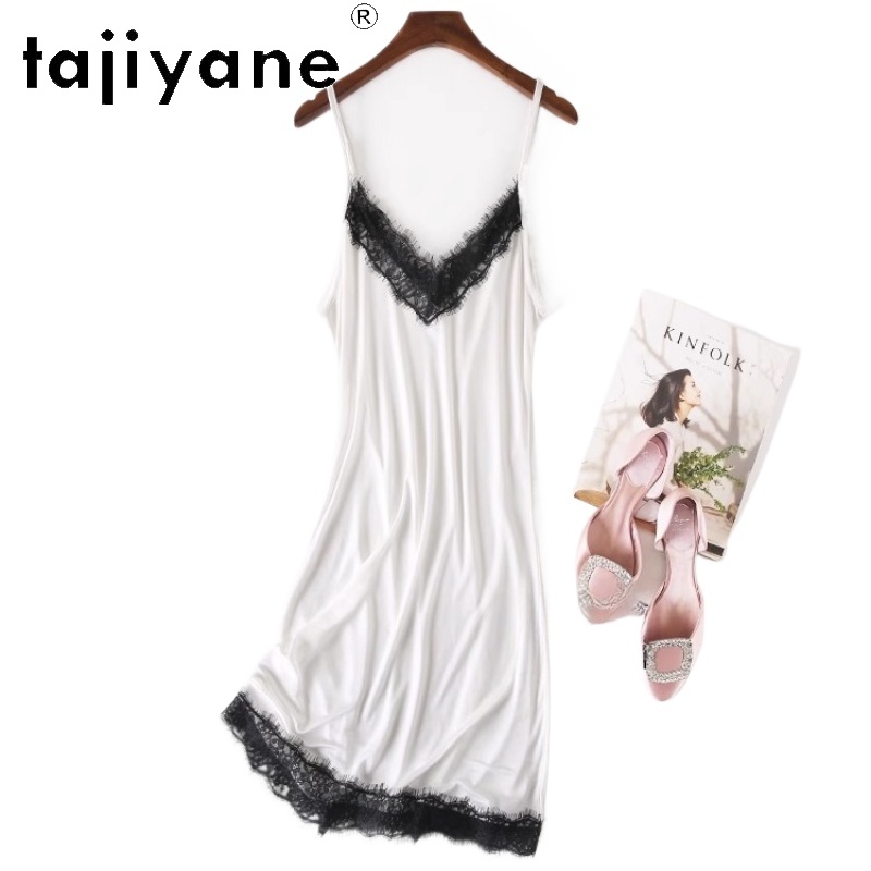 TAJIYANE 70% robes en soie de mûrier véritable 2025 femme été tricot soie robe à bretelles Sexy col en v frocs femmes vêtements
