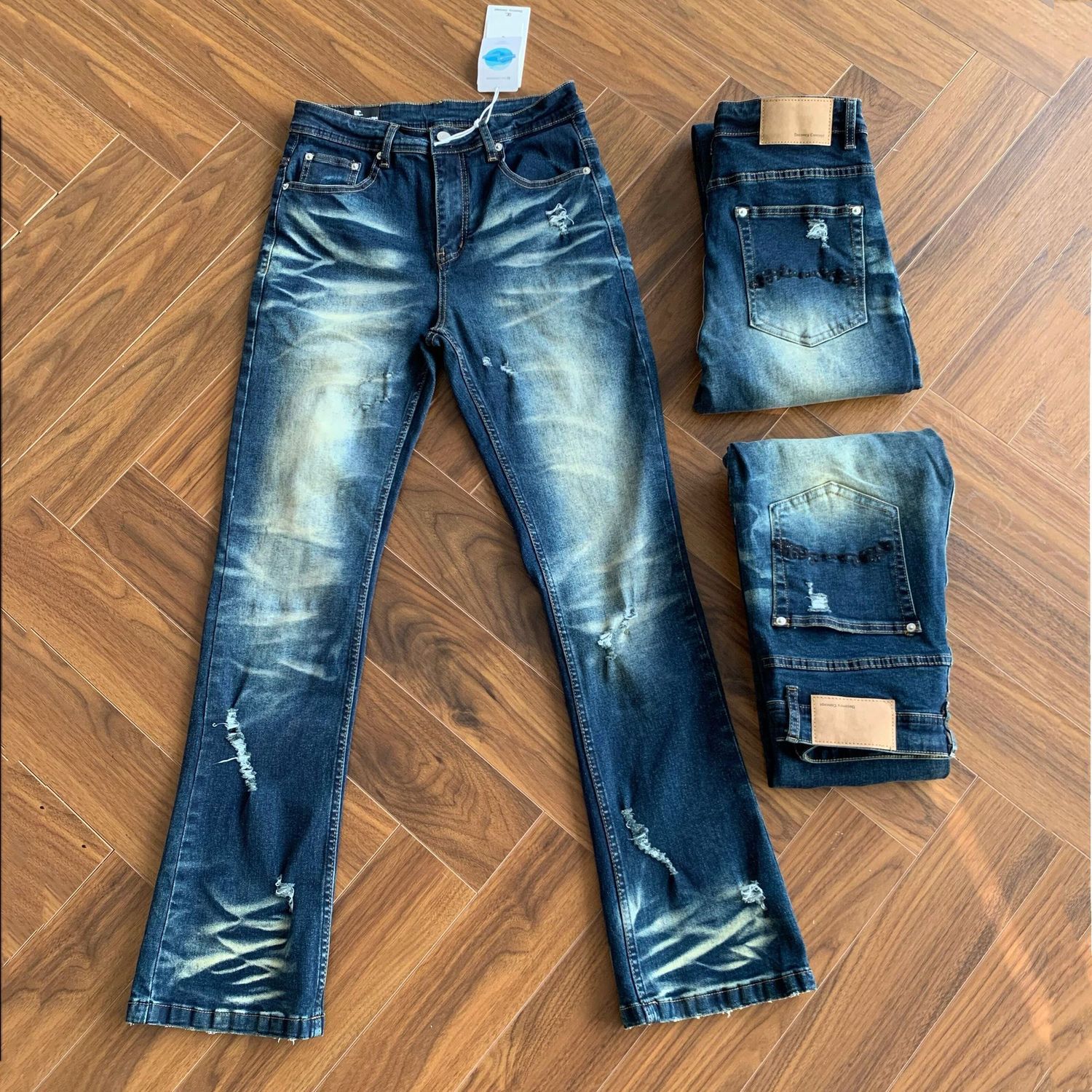 Jeans de luxe pour homme Original 2026, délavé à l'eau forte, bleu foncé, effet barbe de chat, coupe légèrement slim, pantalon long vintage pour homme