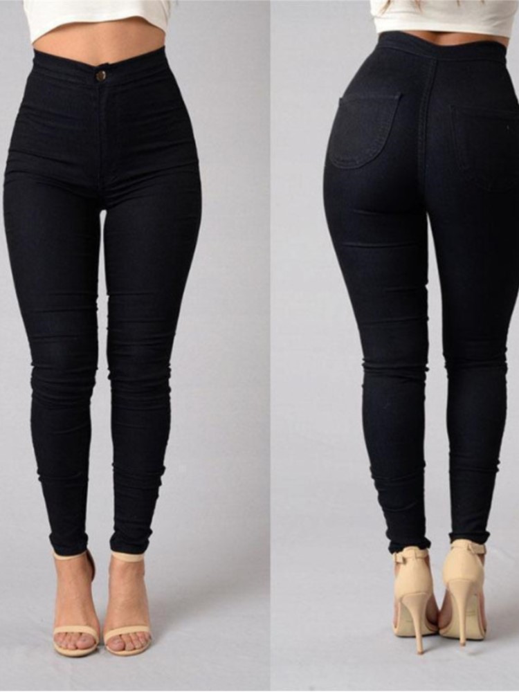 Couleur unie jean moulant Femme blanc noir taille haute rendu jean Vintage Sexy pantalons longs Femme décontracté crayon pantalon Denim jean