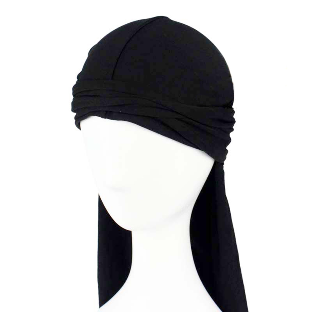 Femmes hommes soie longue queue casquette Turban chapeau perruques Biker chapeaux bandeau cheveux accessoires longues queue sangles Bandanas soyeux Durags