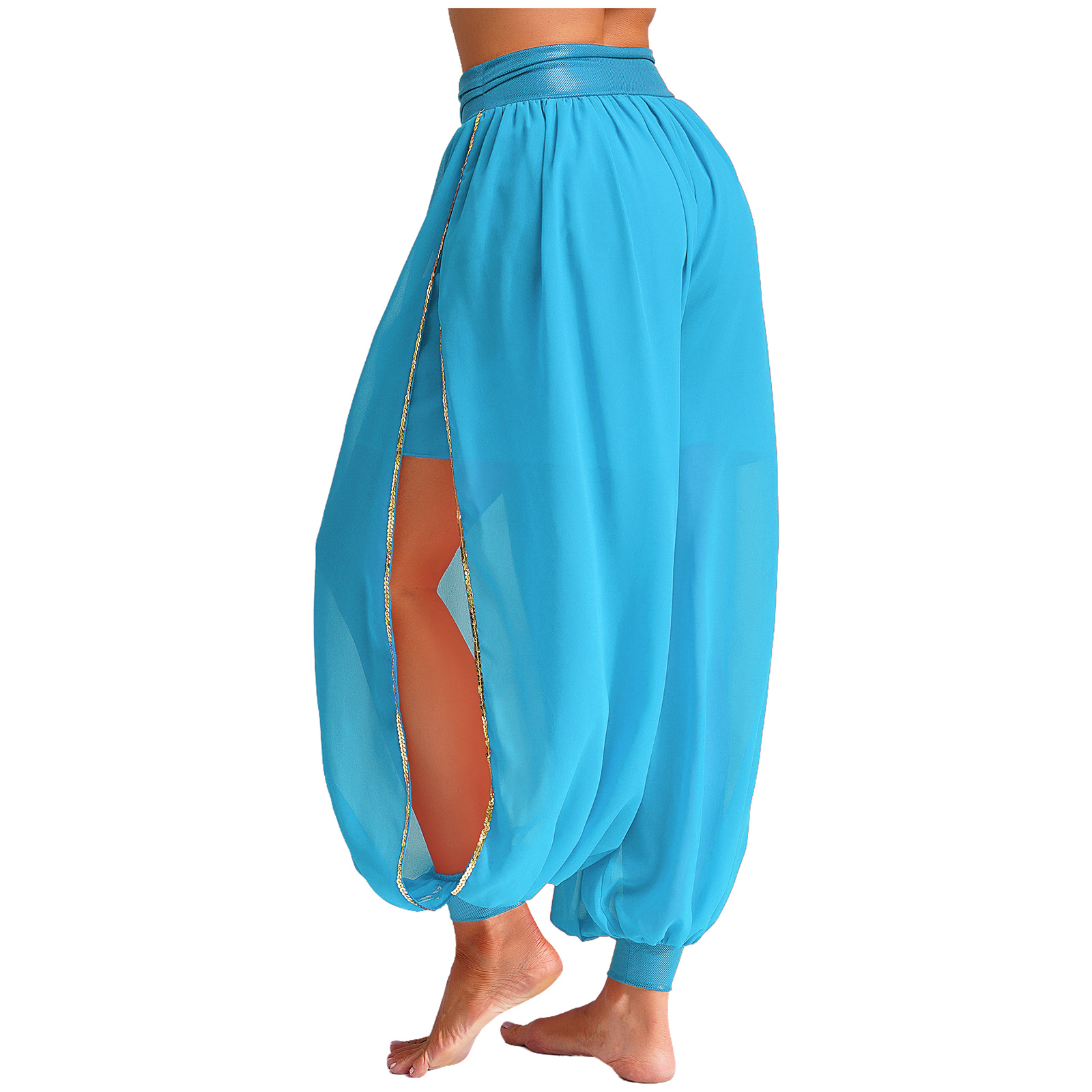 Pantalon de danse du ventre fendu sur le côté pour femme, mousseline de soie, anneau torique, Ruch, olympiques indiens Bellywood, soirée sur le thème du ventre, costume bouffant