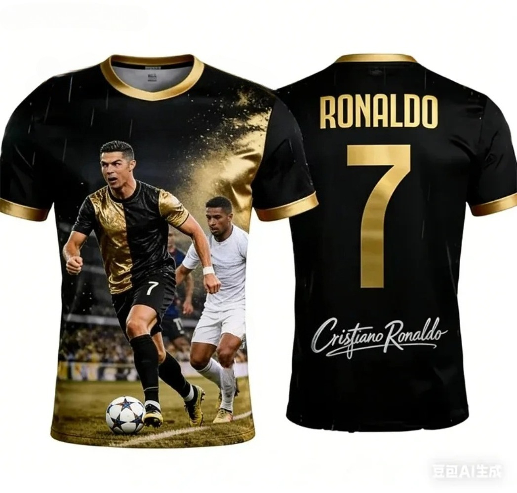 Maillot de football 3D Ronaldo Summer, T-shirt pour homme à manches courtes, respirant, à séchage rapide, pour le sport et la mode de rue en plein air.