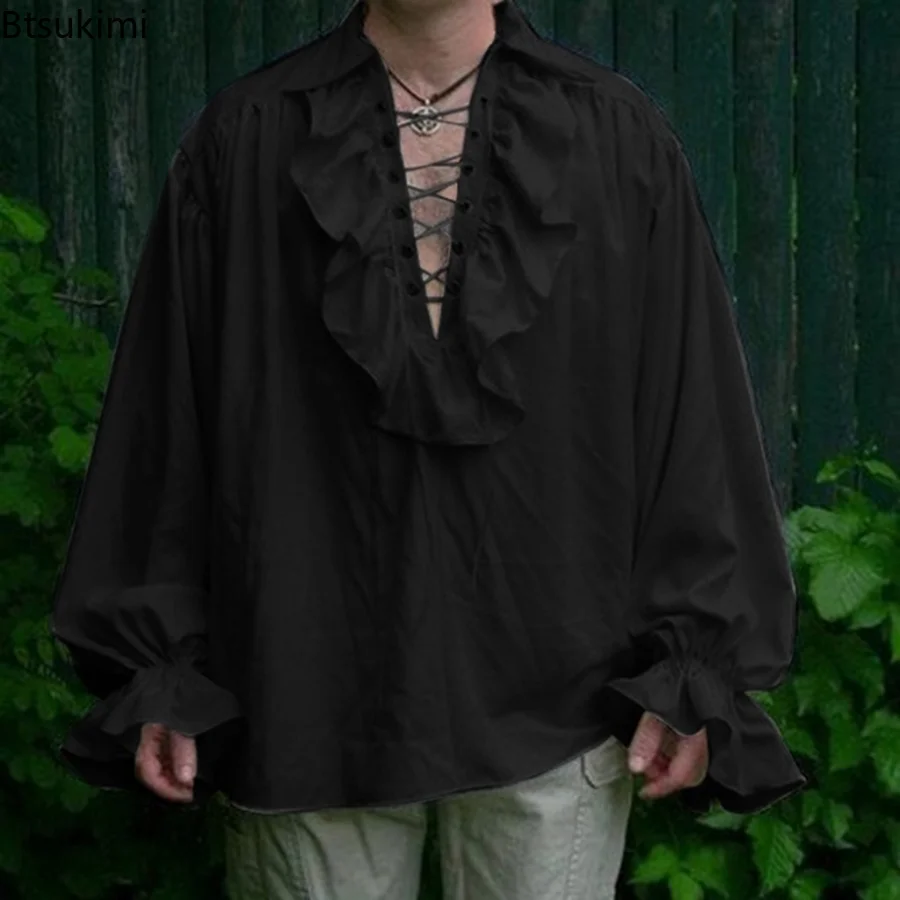 Costume Renaissance à manches longues à volants pour hommes, costume Steampunk médiéval à lacets, chemise Cosplay Prince Drama, costume de scène, Y-E 7,5