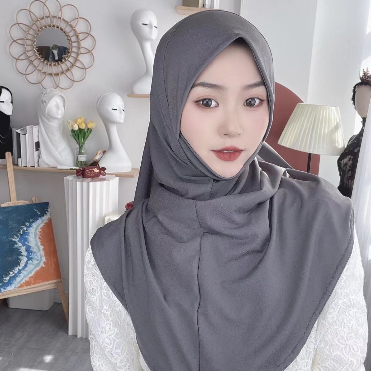 H124 Adultes haute qualité grande taille musulman hijab écharpe avec partie du menton foulard islamique chapeaux armia tirer sur bandeau turban casquettes