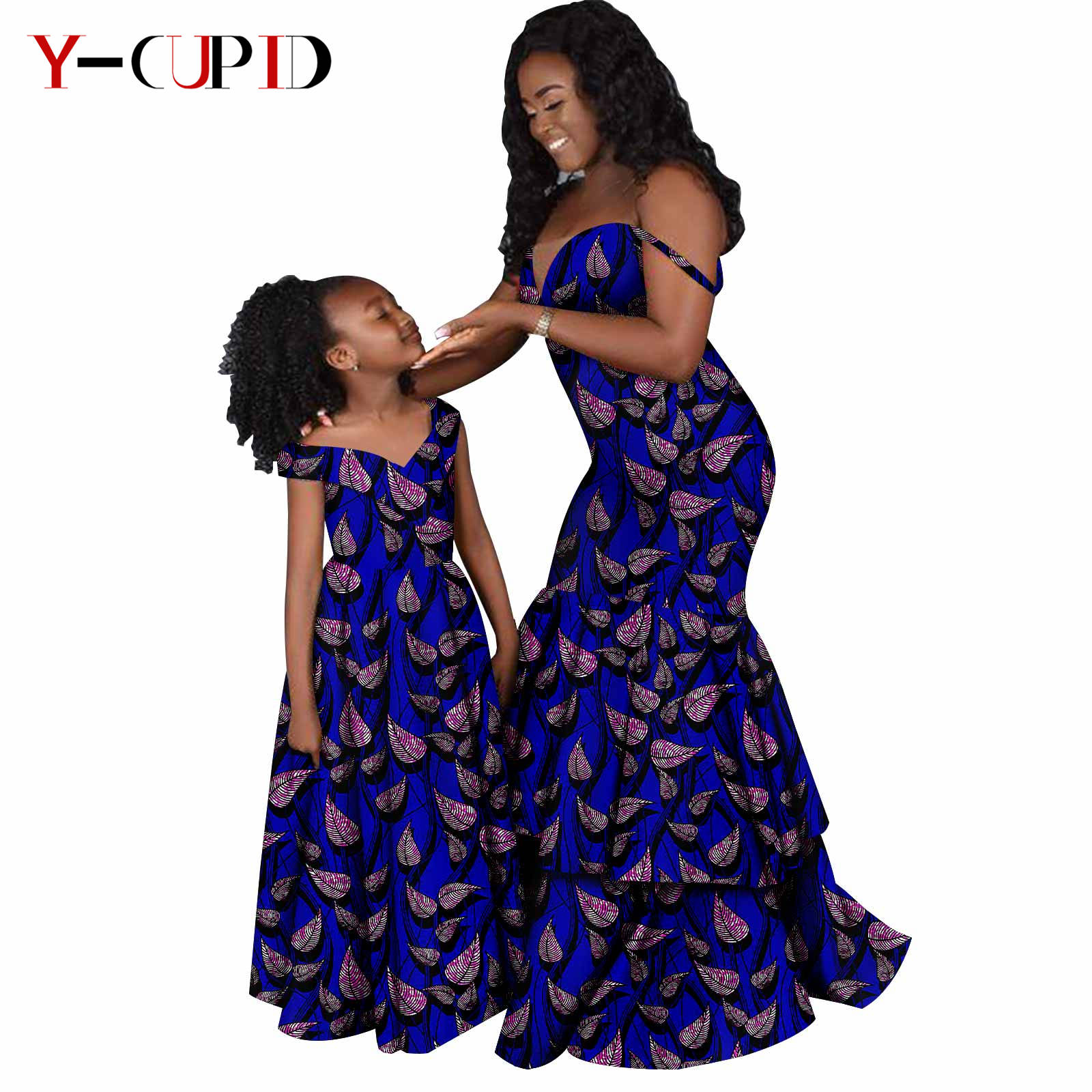 Robe longue à imprimé africain pour femmes et filles, dashiki, tenues assorties, vêtements de famille éducatifs, bazin riche, 24F5001