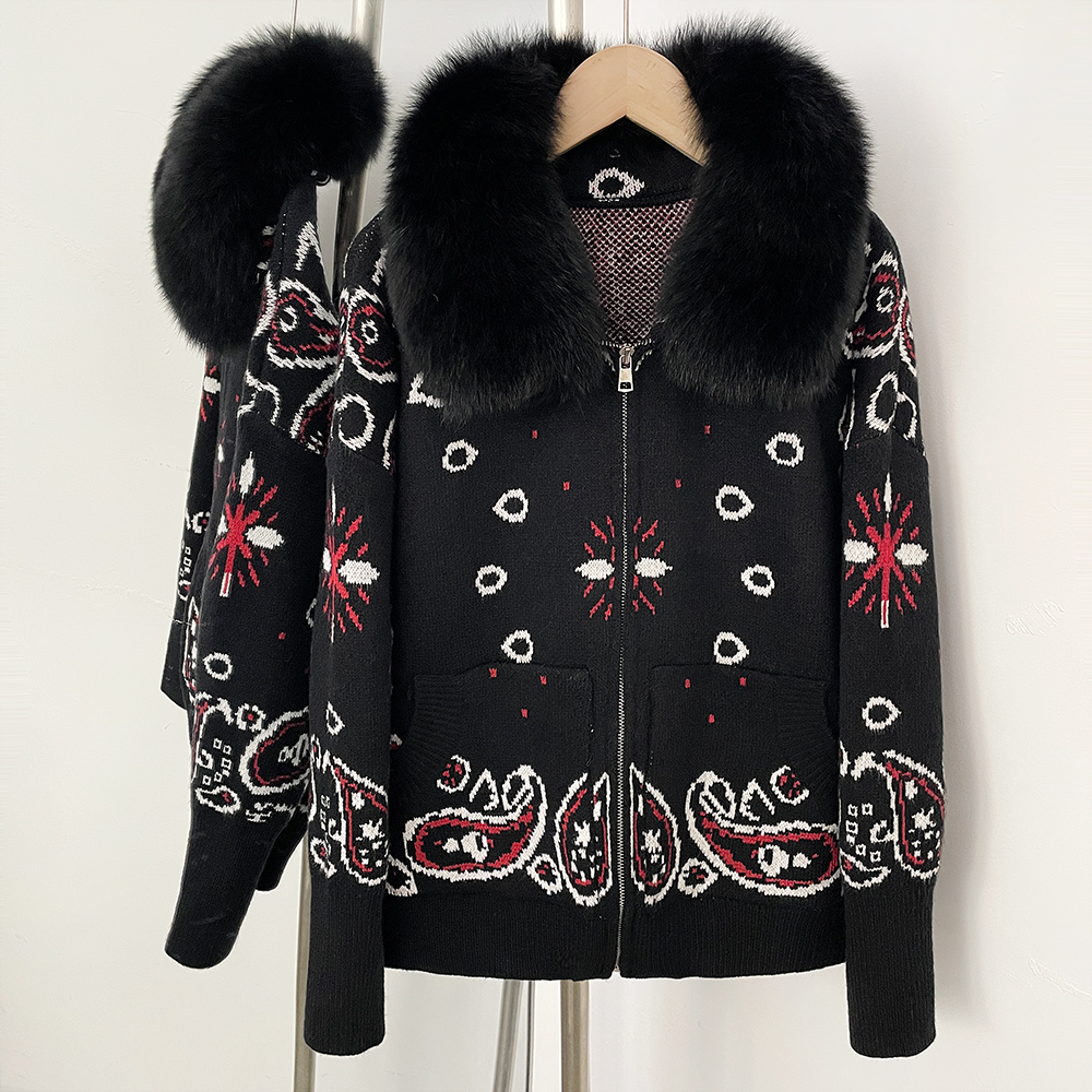 Manteau en tricot pour femme avec fourrure naturelle, parka de luxe pour femme avec vraie fourrure, vêtements pour femme, hauts pour femme, cardigan pour femme, tricot pour femmes