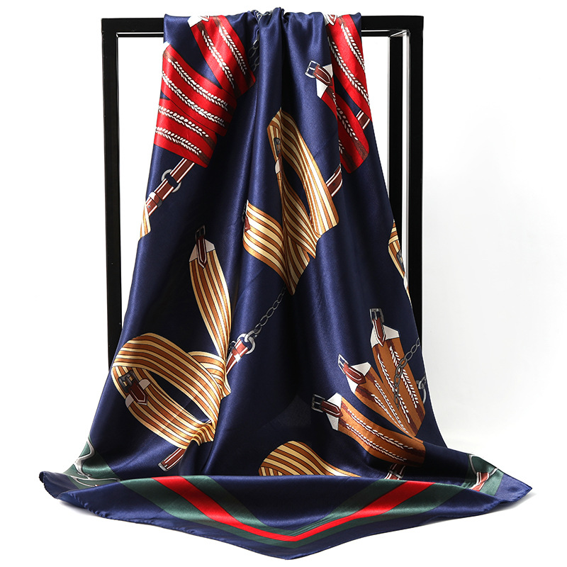 Foulard Carré Élégant en Satin pour Femme, Marque de Luxe, Bandana, Châle, Hijab, 90cm