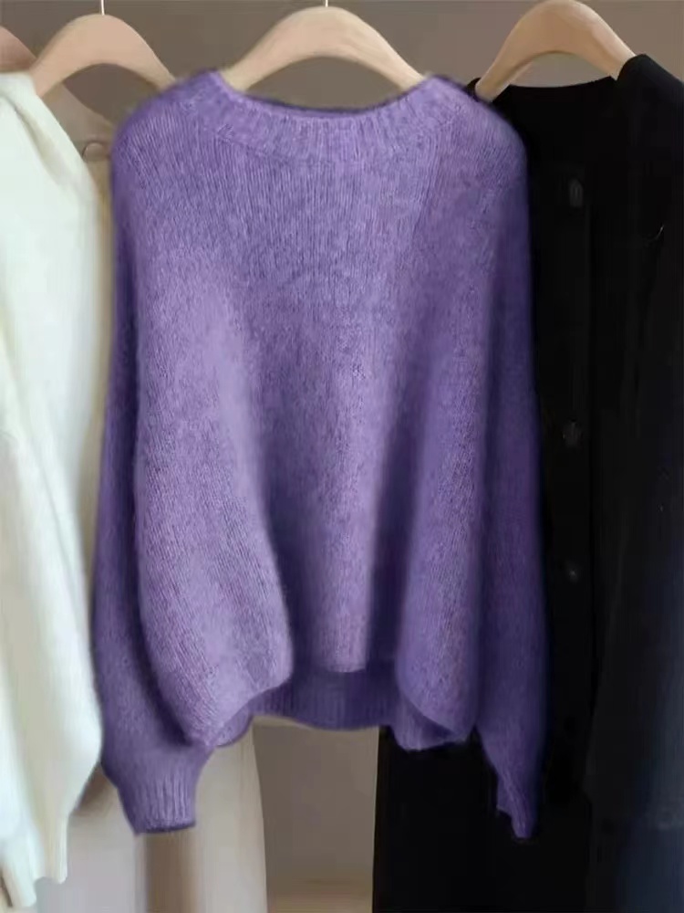 Pull en cachemire doux à col rond pour femme, 100% pure laine, style paresseux, haut monochrome, automne et hiver, nouveau