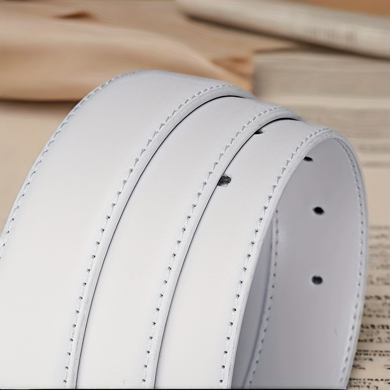 Ceinture de golf pour homme blanche/bleue, ceinture décontractée à boucle carrée embossée