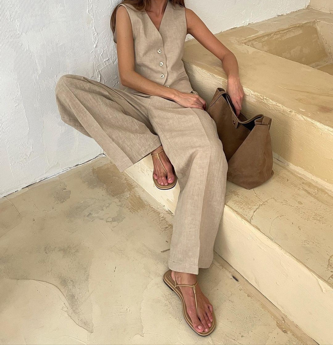 Été femmes gilet haut pantalons décontractés deux pièces costume 2025 nouvelle mode féminine gilet sans manches taille basse pantalon costume coton lin ensemble