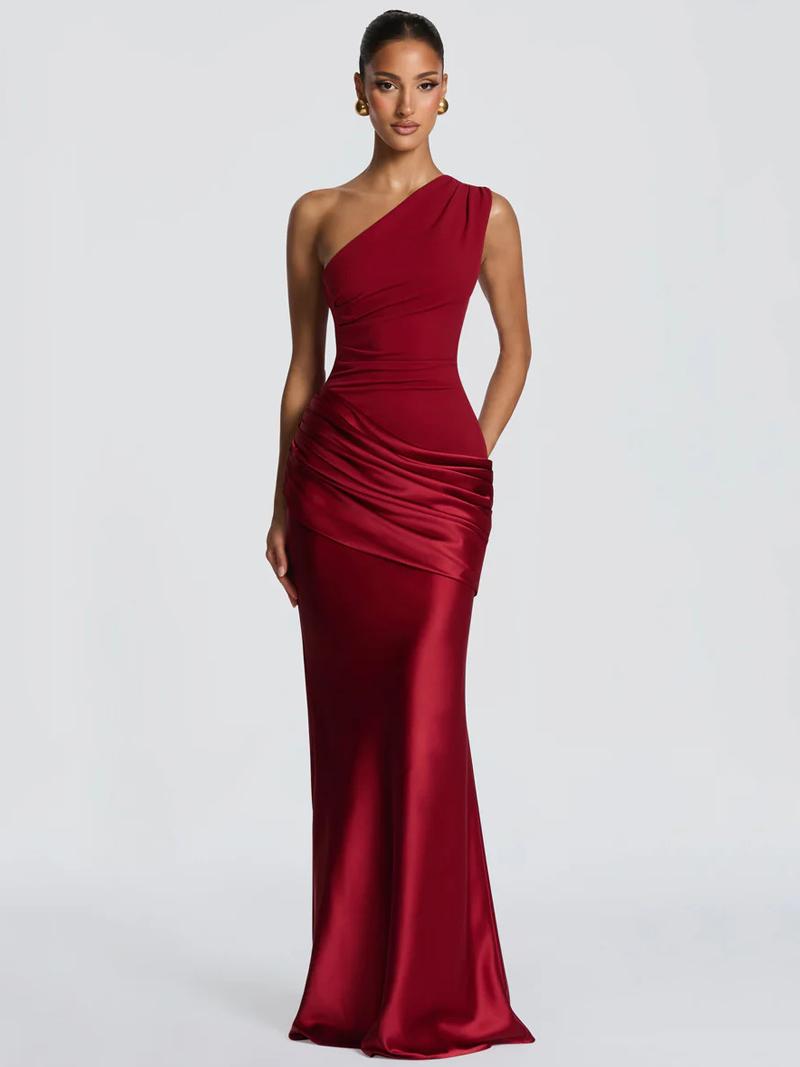 Nouvelle Robe de Soirée en Satin Patchwork 2026, Asymétrique à Une Épaule, Sans Manches, pour Bal de Promo et Fêtes, Robe Longue Sexy Froncée Moulante pour Femme