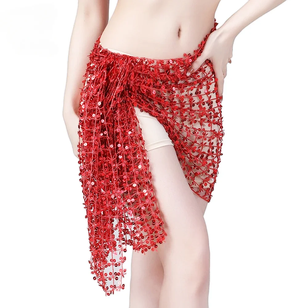 Nouvelle robe de danse du ventre chaîne de taille mode paillettes creux eau velours carré écharpe danse Performance robe taille écharpe hanche écharpe