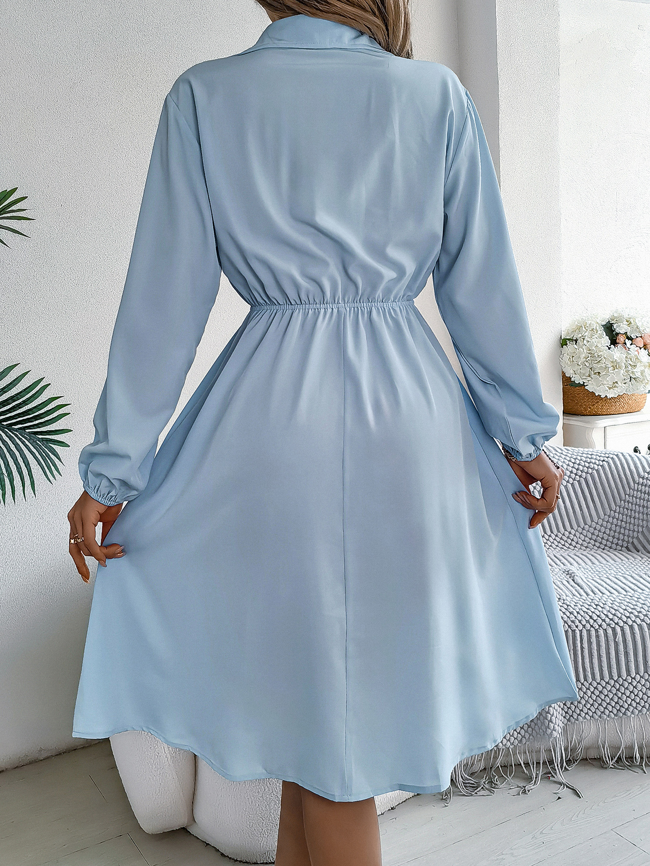 Robes d'automne et d'hiver pour femmes, décontractées, couleur unie, boutonnées, à nouer, à manches longues, bleu, vert, noir, rouge, vêtements pour femmes