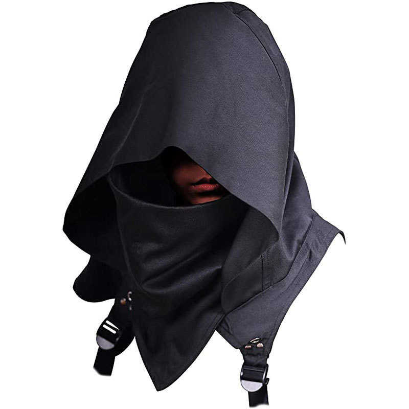 Capuche de cosplay médiéval vintage pour hommes, Everak Black Cyberpunk Rogue, capot d'écharpe, accessoires de costume de fête d'Halloween, 7.5 ate