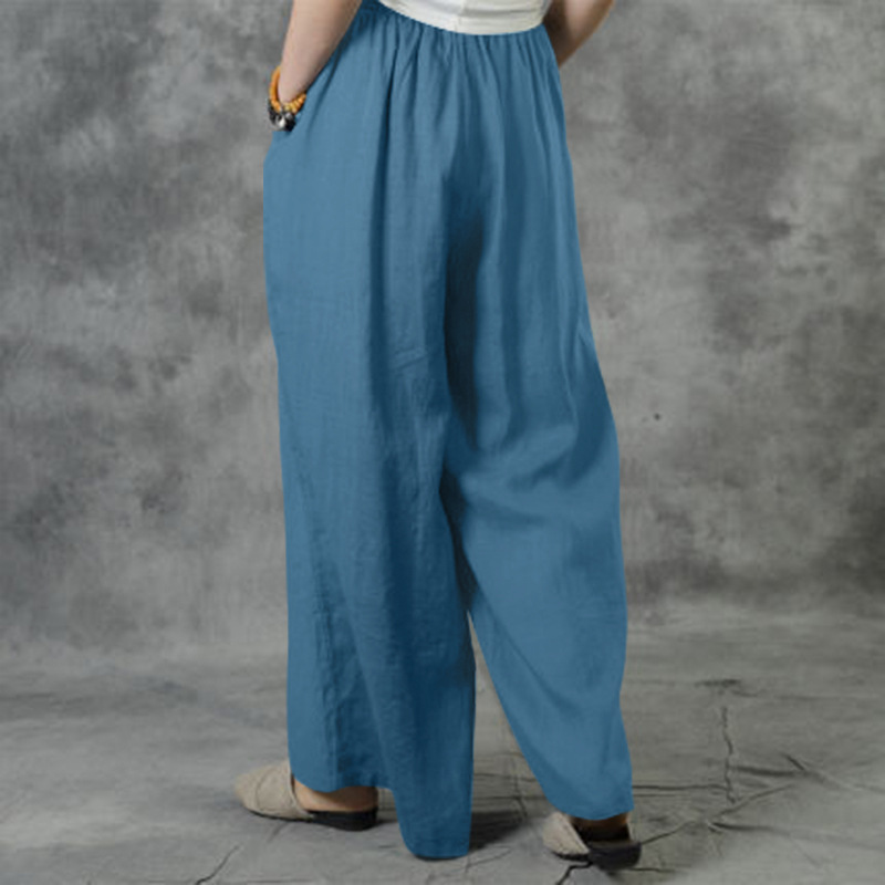 Pantalon décontracté femme 2026, nouveau modèle ample en coton et lin, couleur unie, taille élastique, jambe large, avec poches, vêtements pour femmes