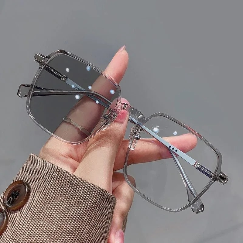 Lunettes photochromiques pour femmes, anti-lumière bleue, monture rose et bleue, grandes lunettes à changement de couleur