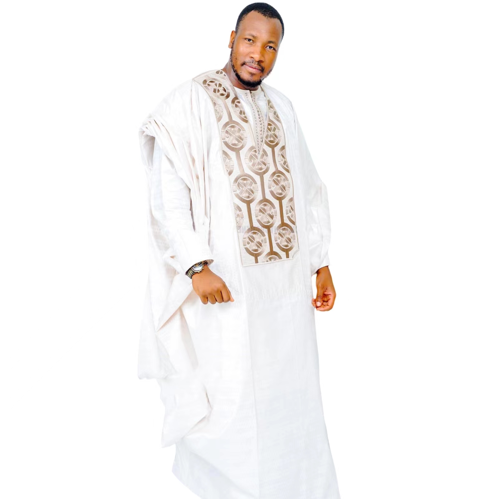 Vêtements africains pour hommes, haut à manches longues, Design brodé traditionnel, ensemble de 3 pièces