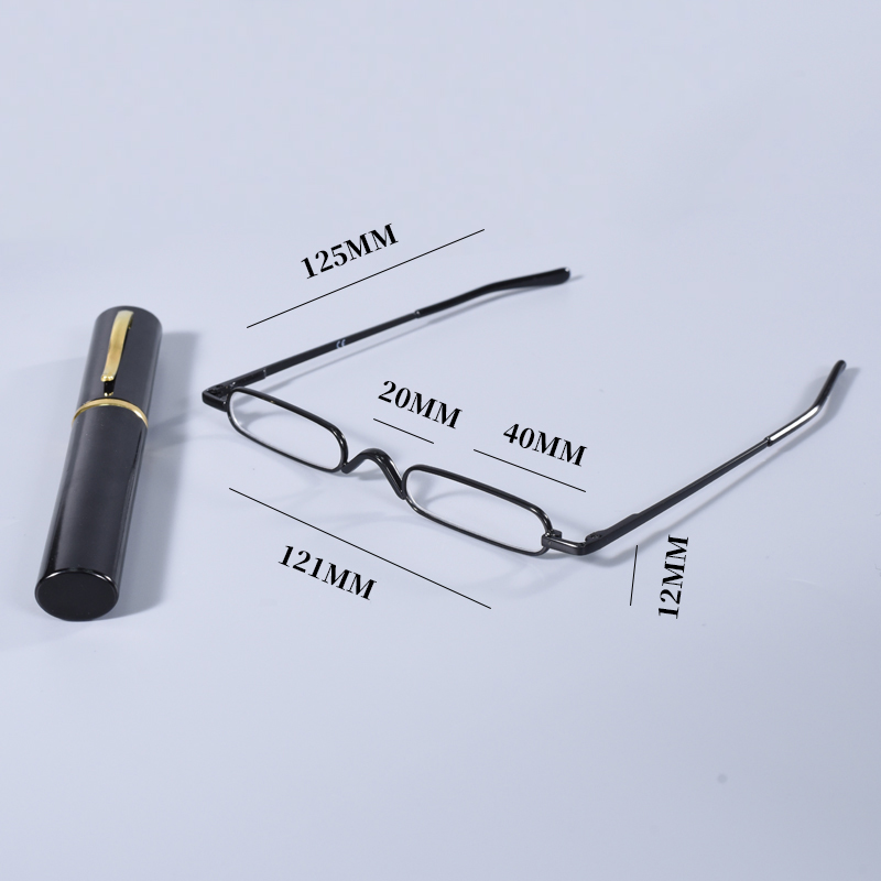 Lunettes de lecture élégantes à monture noire, monture en métal ultra-fine, lunettes de lecture portables pour hommes et femmes, mini-lunettes de lecture pour presbytie