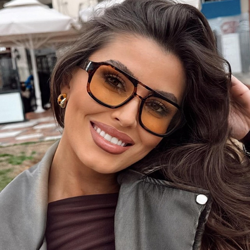 Grandes lunettes de soleil carrées 2025 lunettes de soleil de mode pour femmes hommes lunettes tendance lentille jaune rétro Vintage lunettes voyage 307440