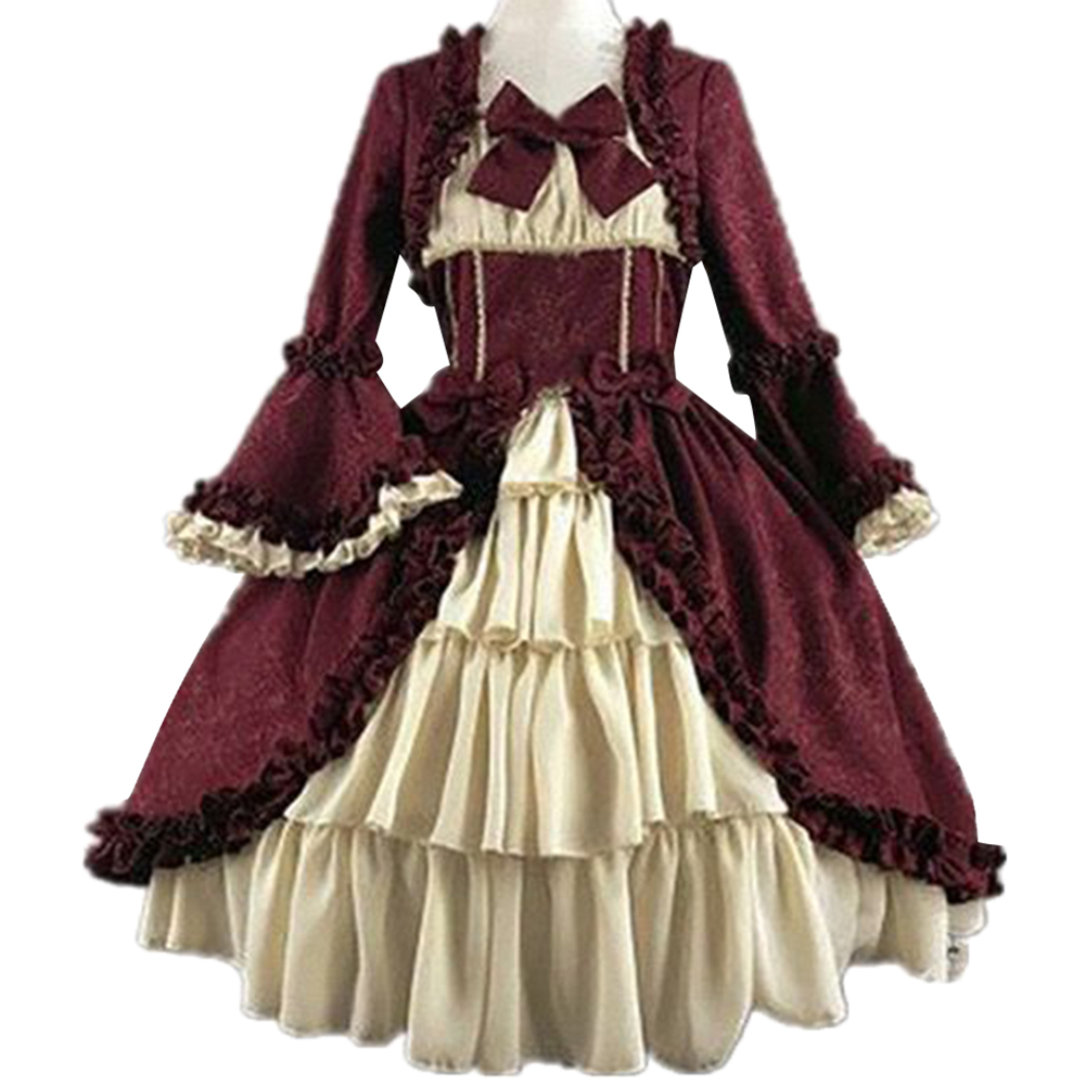 Robes médiévales robe de cour gothique Royal Lady Ball robe Lolita col carré taille serrée nœud papillon femmes robe Vestido Ropa